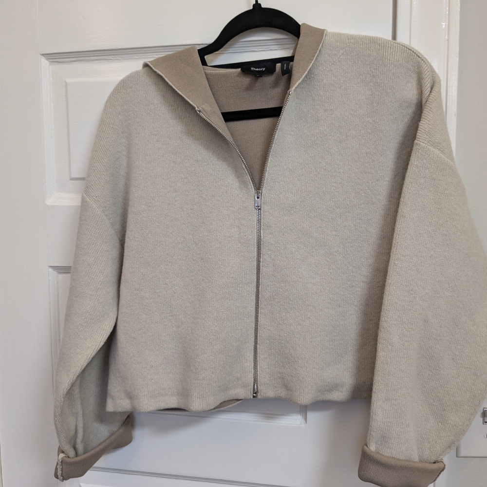 Theory Wool/Cashmere Blend Zip Front Hooded Sweater